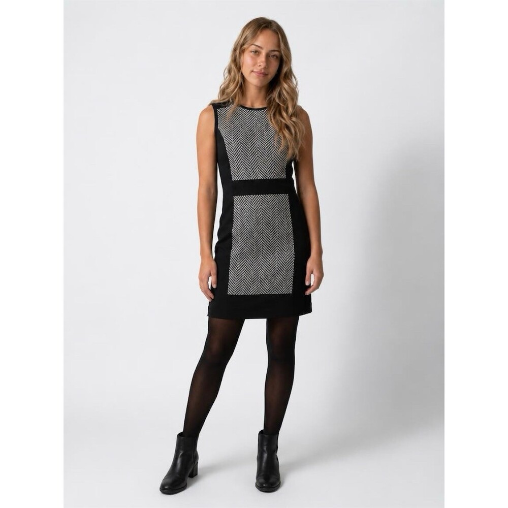 Michael Kors Dress Womens Size 10 Black White Herringbone Shift Sleeveless